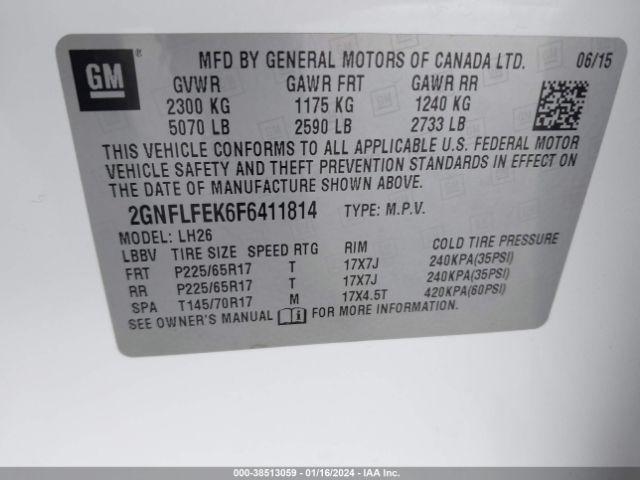 Photo 8 VIN: 2GNFLFEK6F6411814 - CHEVROLET EQUINOX 