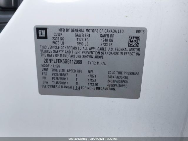 Photo 8 VIN: 2GNFLFEK6G6112969 - CHEVROLET EQUINOX 