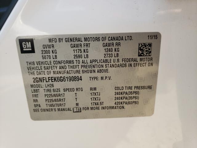 Photo 9 VIN: 2GNFLFEK6G6190894 - CHEVROLET EQUINOX LT 