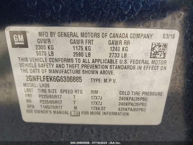 Photo 8 VIN: 2GNFLFEK6G6306885 - CHEVROLET EQUINOX 