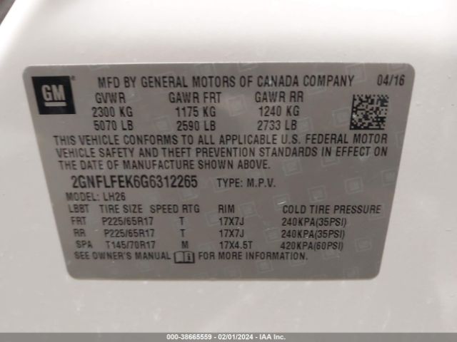 Photo 8 VIN: 2GNFLFEK6G6312265 - CHEVROLET EQUINOX 