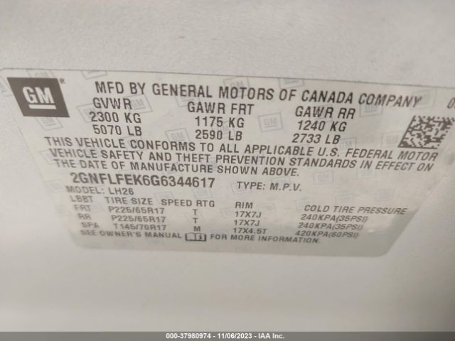 Photo 8 VIN: 2GNFLFEK6G6344617 - CHEVROLET EQUINOX 