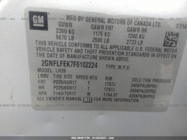 Photo 8 VIN: 2GNFLFEK7F6102224 - CHEVROLET EQUINOX 