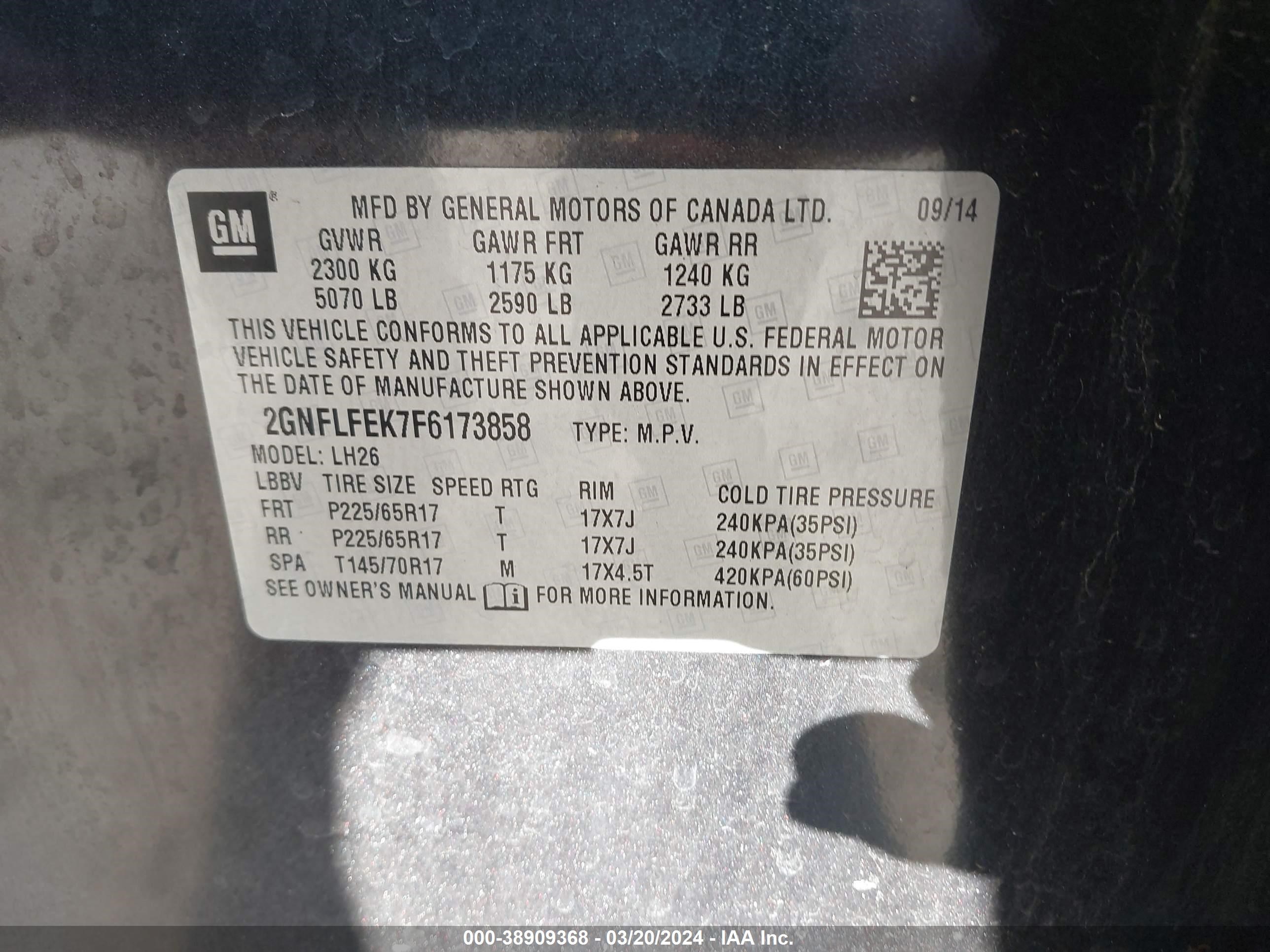 Photo 8 VIN: 2GNFLFEK7F6173858 - CHEVROLET EQUINOX 