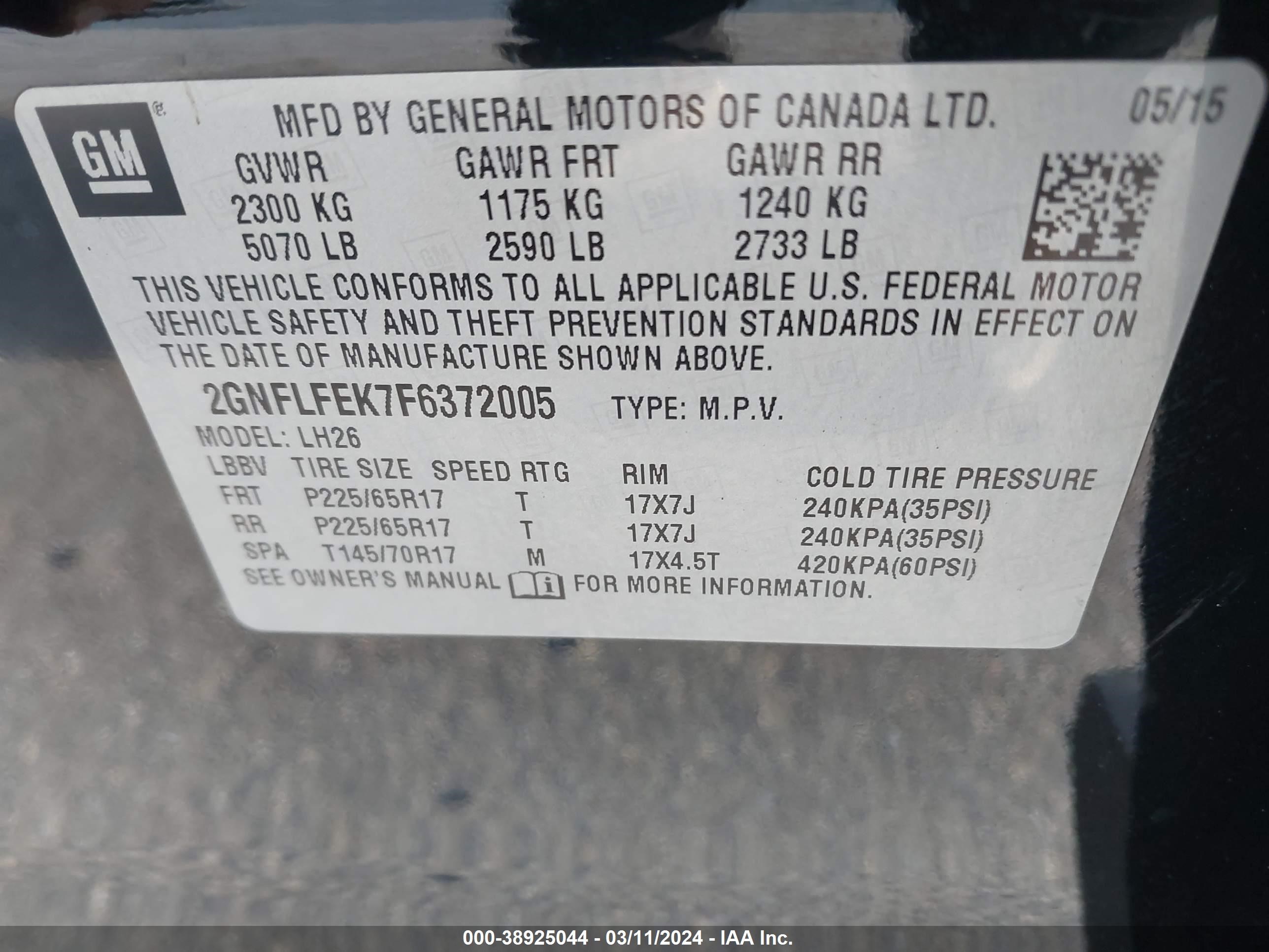 Photo 8 VIN: 2GNFLFEK7F6372005 - CHEVROLET EQUINOX 