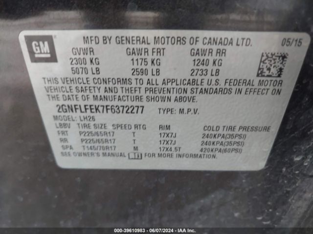 Photo 8 VIN: 2GNFLFEK7F6372277 - CHEVROLET EQUINOX 