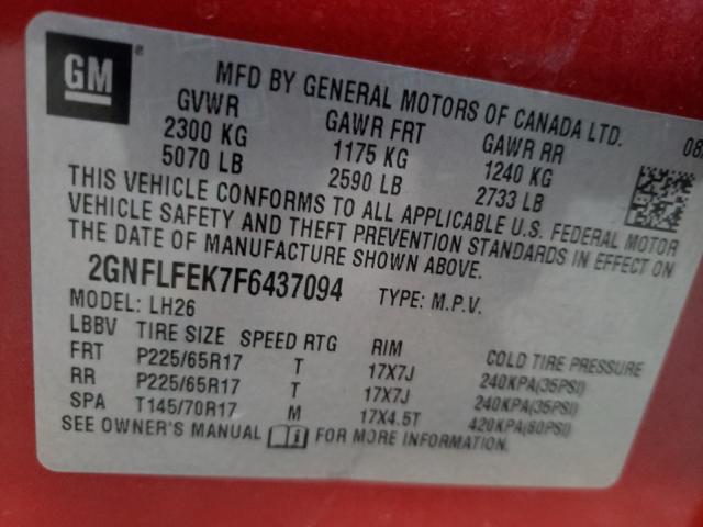 Photo 9 VIN: 2GNFLFEK7F6437094 - CHEVROLET EQUINOX LT 