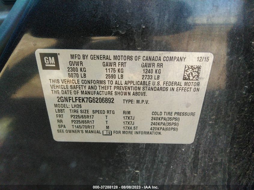 Photo 8 VIN: 2GNFLFEK7G6206892 - CHEVROLET EQUINOX 