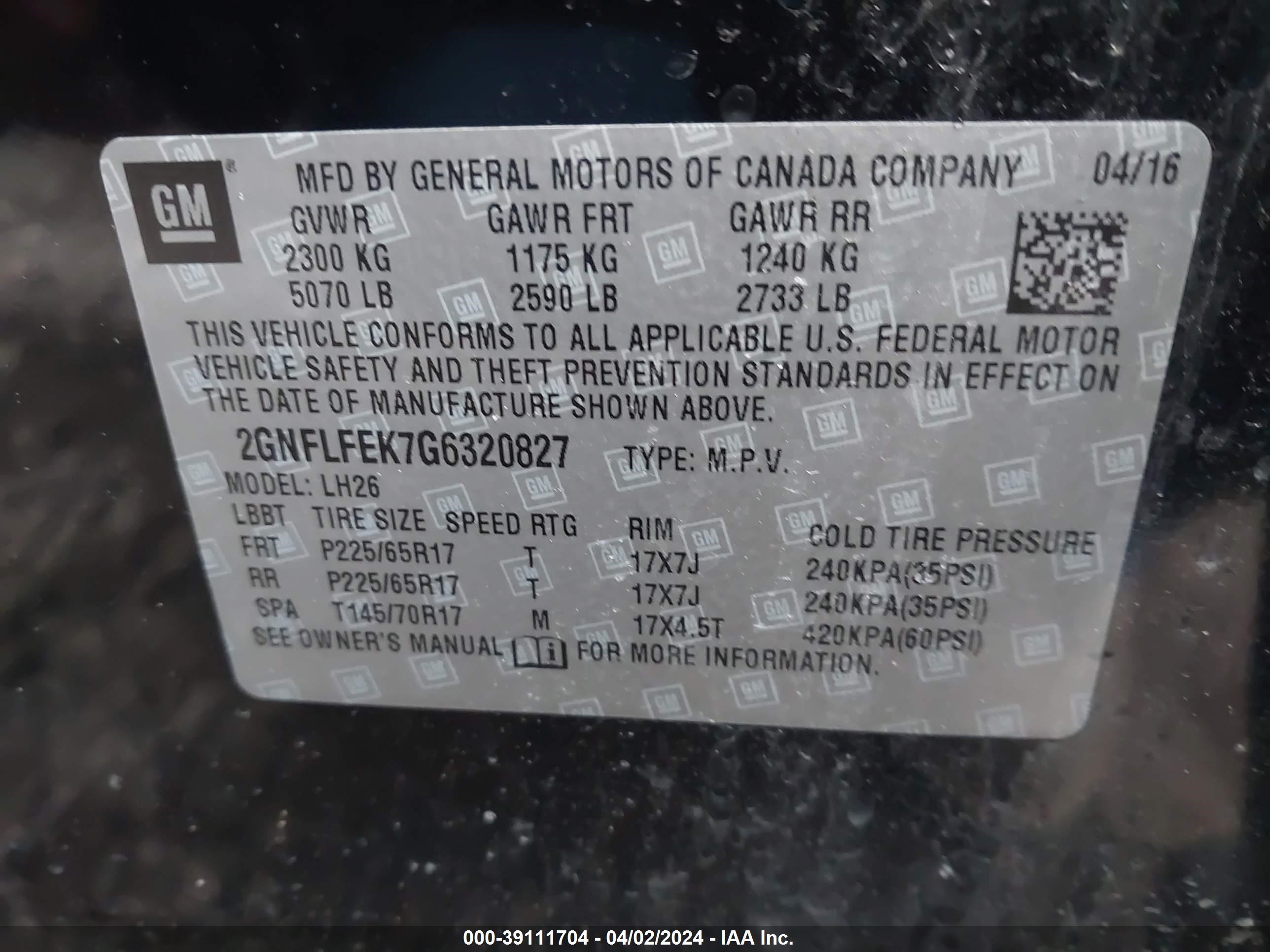 Photo 8 VIN: 2GNFLFEK7G6320827 - CHEVROLET EQUINOX 