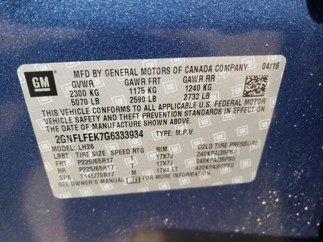 Photo 9 VIN: 2GNFLFEK7G6333934 - CHEVROLET EQUINOX LT 