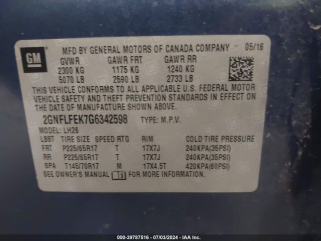 Photo 8 VIN: 2GNFLFEK7G6342598 - CHEVROLET EQUINOX 