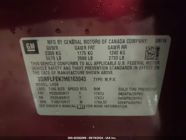 Photo 8 VIN: 2GNFLFEK7H6163043 - CHEVROLET EQUINOX 