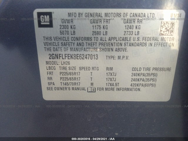 Photo 8 VIN: 2GNFLFEK8E6247013 - CHEVROLET EQUINOX 