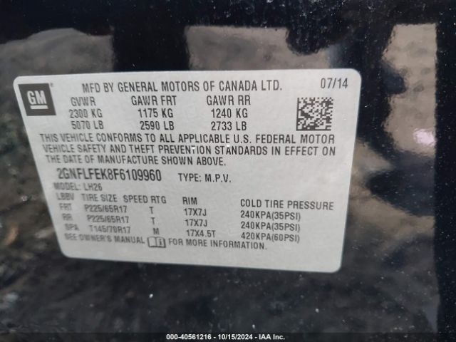 Photo 8 VIN: 2GNFLFEK8F6109960 - CHEVROLET EQUINOX 