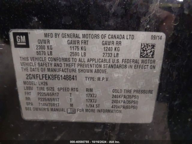 Photo 8 VIN: 2GNFLFEK8F6148841 - CHEVROLET EQUINOX 