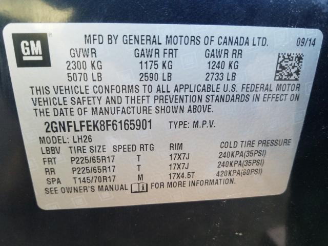 Photo 9 VIN: 2GNFLFEK8F6165901 - CHEVROLET EQUINOX LT 