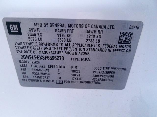 Photo 9 VIN: 2GNFLFEK8F6396278 - CHEVROLET EQUINOX LT 