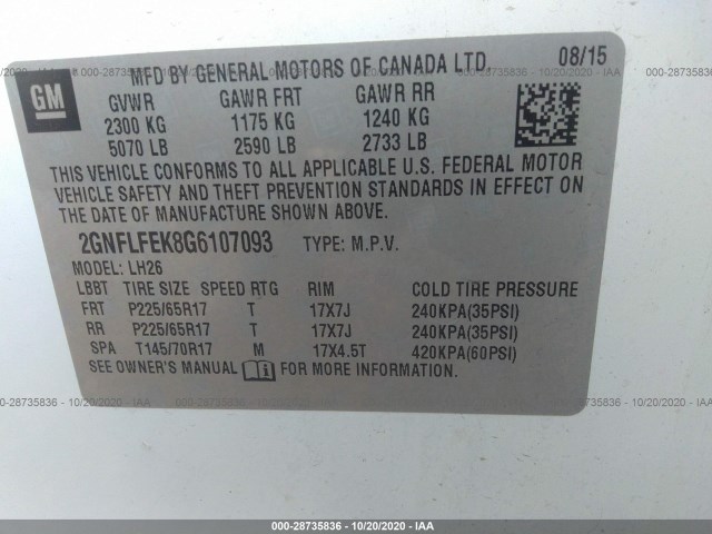 Photo 8 VIN: 2GNFLFEK8G6107093 - CHEVROLET EQUINOX 