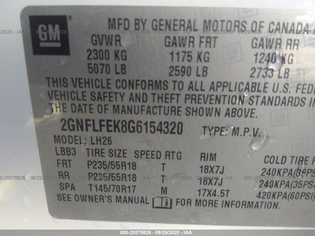 Photo 8 VIN: 2GNFLFEK8G6154320 - CHEVROLET EQUINOX 