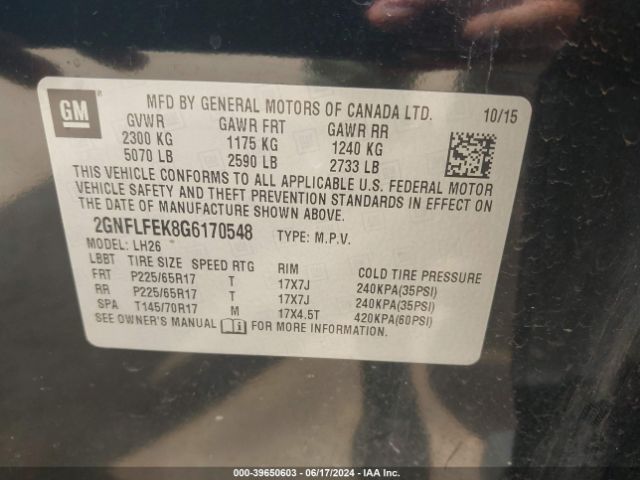 Photo 8 VIN: 2GNFLFEK8G6170548 - CHEVROLET EQUINOX 