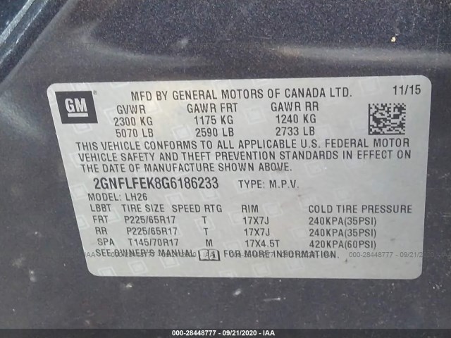 Photo 8 VIN: 2GNFLFEK8G6186233 - CHEVROLET EQUINOX 