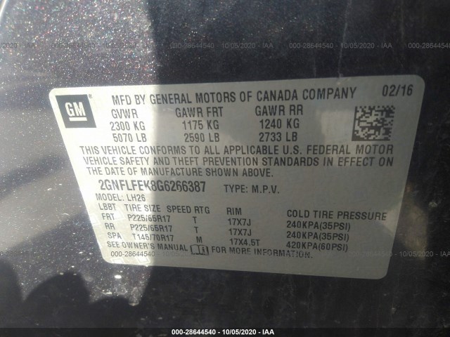 Photo 8 VIN: 2GNFLFEK8G6266387 - CHEVROLET EQUINOX 