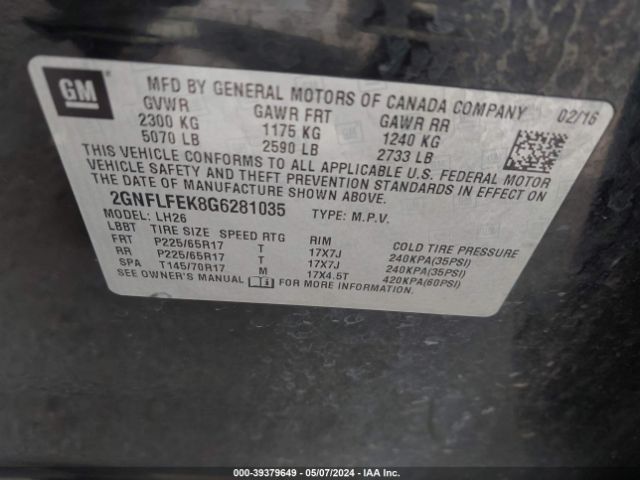 Photo 8 VIN: 2GNFLFEK8G6281035 - CHEVROLET EQUINOX 