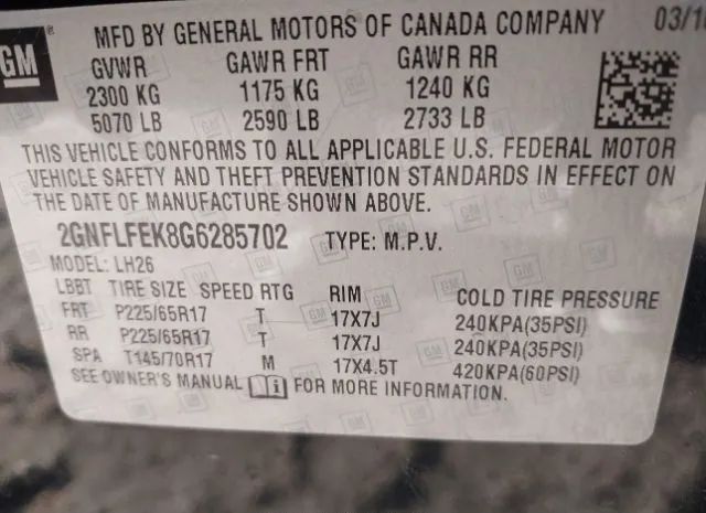 Photo 8 VIN: 2GNFLFEK8G6285702 - CHEVROLET EQUINOX 