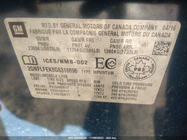 Photo 8 VIN: 2GNFLFEK8G6318696 - CHEVROLET EQUINOX 