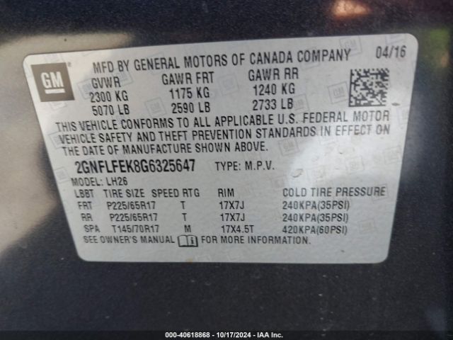 Photo 8 VIN: 2GNFLFEK8G6325647 - CHEVROLET EQUINOX 