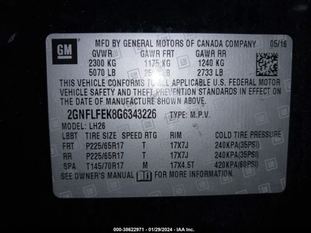 Photo 8 VIN: 2GNFLFEK8G6343226 - CHEVROLET EQUINOX 