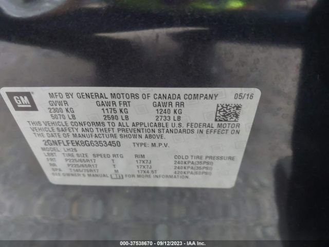 Photo 8 VIN: 2GNFLFEK8G6353450 - CHEVROLET EQUINOX 