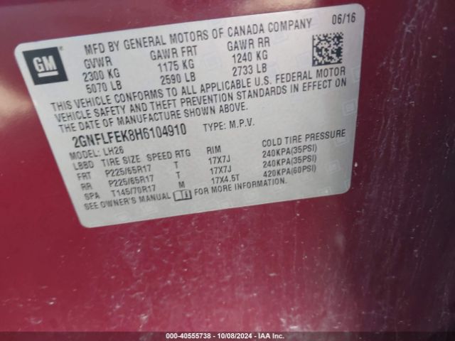 Photo 8 VIN: 2GNFLFEK8H6104910 - CHEVROLET EQUINOX 