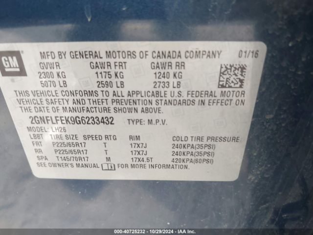 Photo 8 VIN: 2GNFLFEK9G6233432 - CHEVROLET EQUINOX 