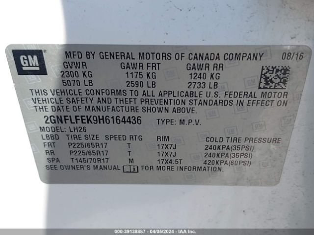 Photo 8 VIN: 2GNFLFEK9H6164436 - CHEVROLET EQUINOX 