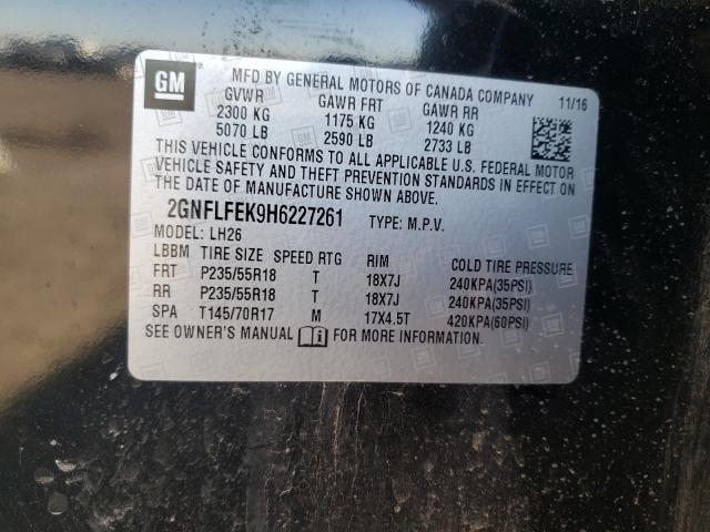 Photo 9 VIN: 2GNFLFEK9H6227261 - CHEVROLET EQUINOX LT 