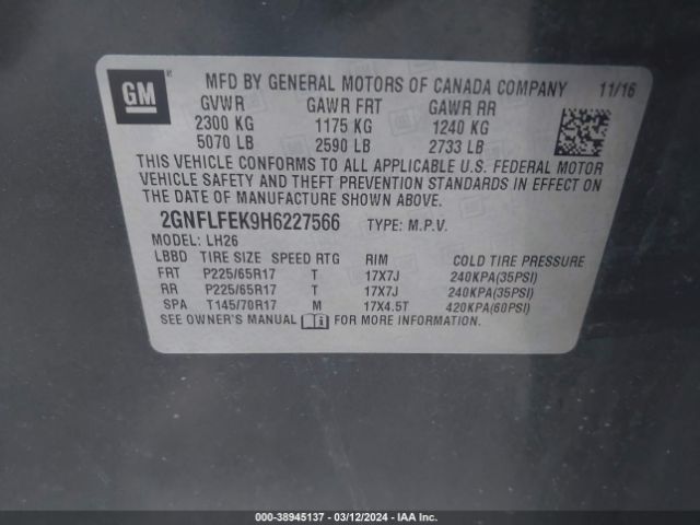 Photo 8 VIN: 2GNFLFEK9H6227566 - CHEVROLET EQUINOX 