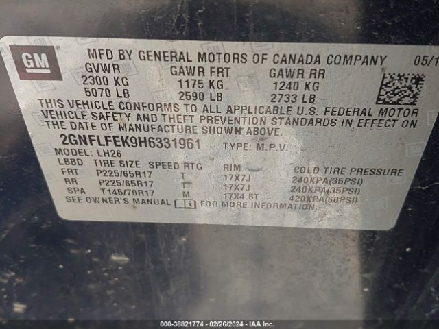 Photo 8 VIN: 2GNFLFEK9H6331961 - CHEVROLET EQUINOX 