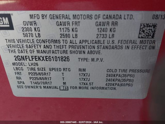 Photo 8 VIN: 2GNFLFEKXE6101826 - CHEVROLET EQUINOX 