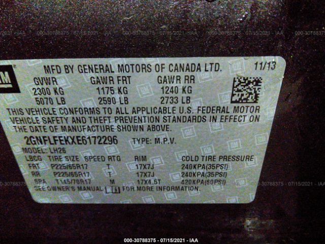 Photo 8 VIN: 2GNFLFEKXE6172296 - CHEVROLET EQUINOX 