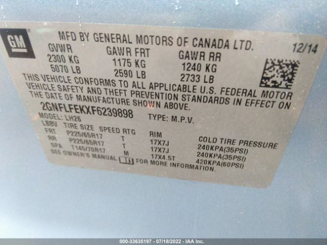 Photo 8 VIN: 2GNFLFEKXF6239898 - CHEVROLET EQUINOX 