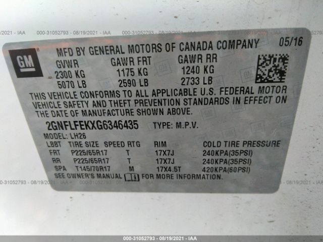 Photo 8 VIN: 2GNFLFEKXG6346435 - CHEVROLET EQUINOX 