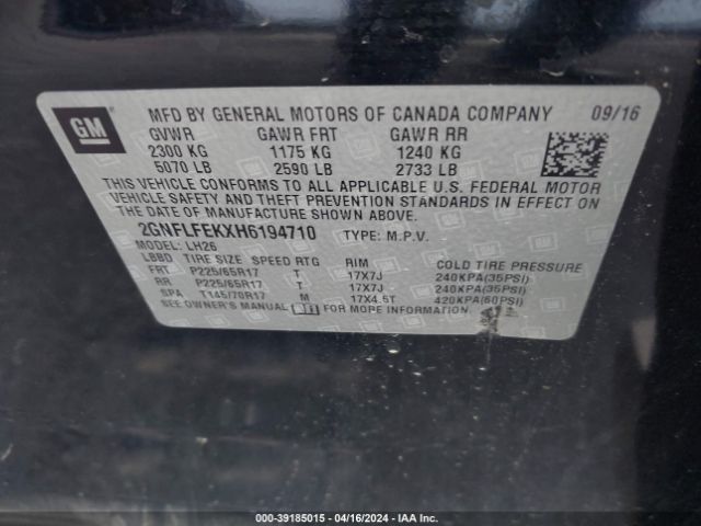 Photo 8 VIN: 2GNFLFEKXH6194710 - CHEVROLET EQUINOX 