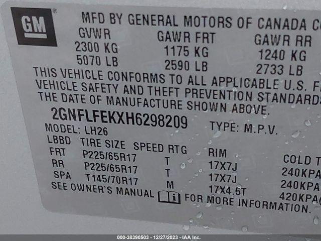 Photo 8 VIN: 2GNFLFEKXH6298209 - CHEVROLET EQUINOX 