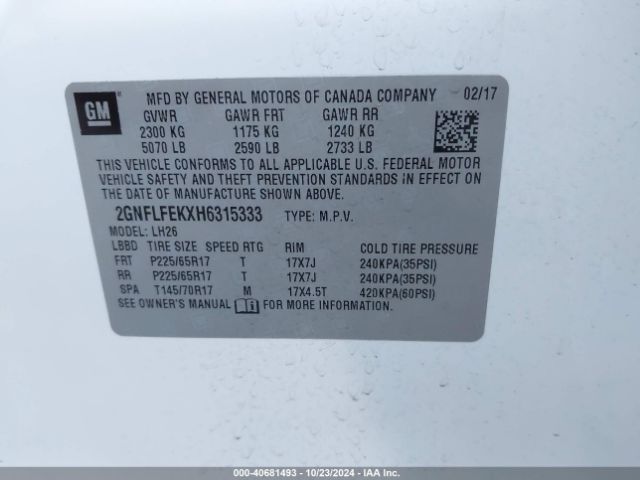 Photo 8 VIN: 2GNFLFEKXH6315333 - CHEVROLET EQUINOX 