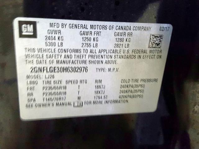 Photo 9 VIN: 2GNFLGE30H6302976 - CHEVROLET EQUINOX PR 