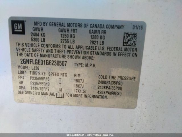 Photo 8 VIN: 2GNFLGE31G6230507 - CHEVROLET EQUINOX 