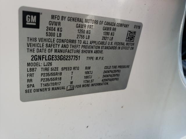 Photo 9 VIN: 2GNFLGE33G6237751 - CHEVROLET EQUINOX LT 