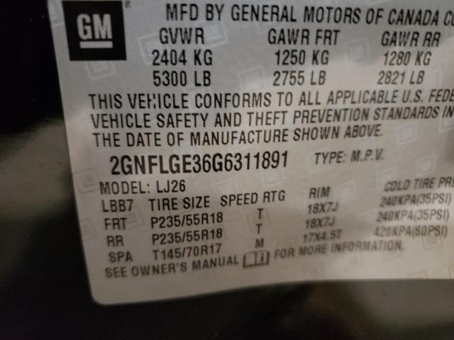 Photo 9 VIN: 2GNFLGE36G6311891 - CHEVROLET EQUINOX LT 