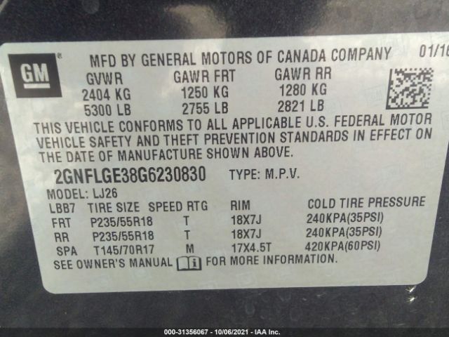 Photo 8 VIN: 2GNFLGE38G6230830 - CHEVROLET EQUINOX 